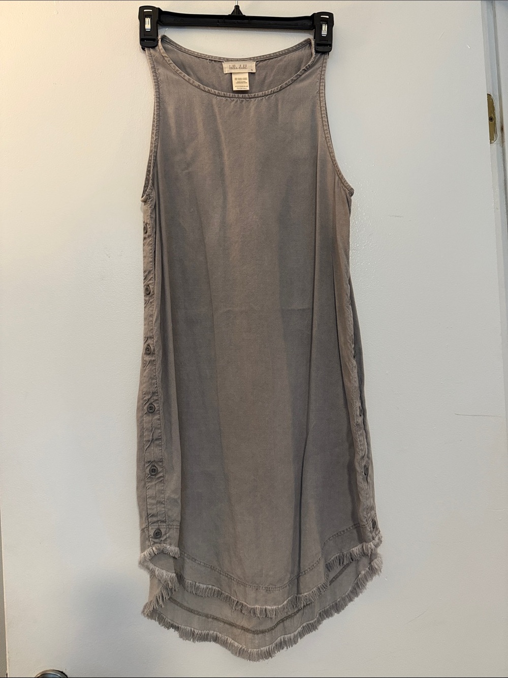 Bella Dahl Grey Sleeveless Fringe-Hem Shift Dress